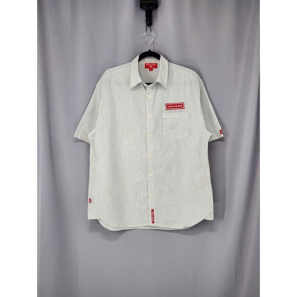 JNCO Shirt Mens Large White Stripe Short Sleeve Button Front Y2K 90s Streetwear - Picture 2 of 16